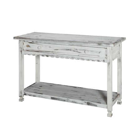 Alaterre Furniture Country Cottage Media/Console Table, White Antique Finish ACCA14WA